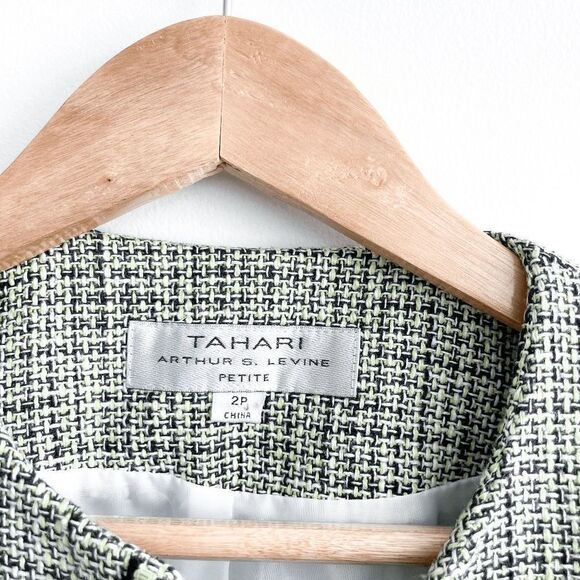Tahari Womens Tweed Blazer Jacket Formal Long Sleeve Black Green White Petite 2 - Picture 3 of 7